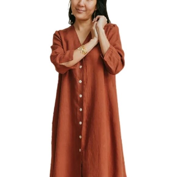 Linen Shirt Dress (0411) - Picture 1 of 12
